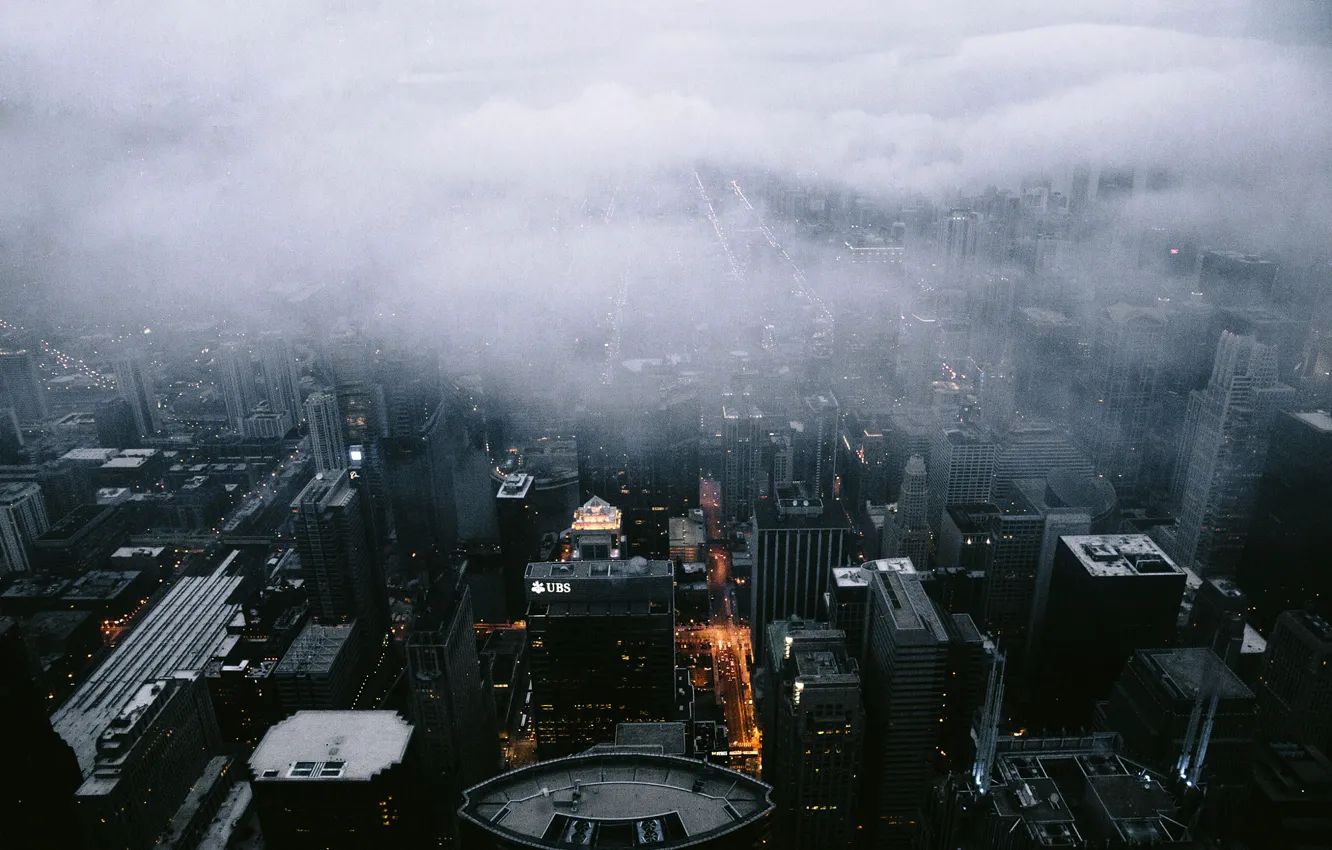 Photo wallpaper City, Clouds, Chicago, Landscape, Fog, Architecture, Scape