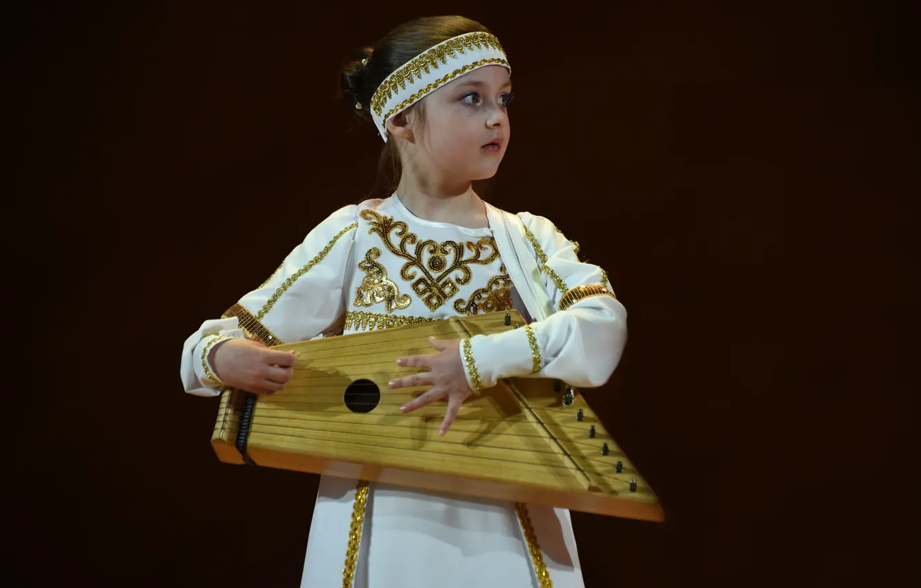 Photo wallpaper white, gold, pattern, dark, beauty, girl, embroidery, sundress