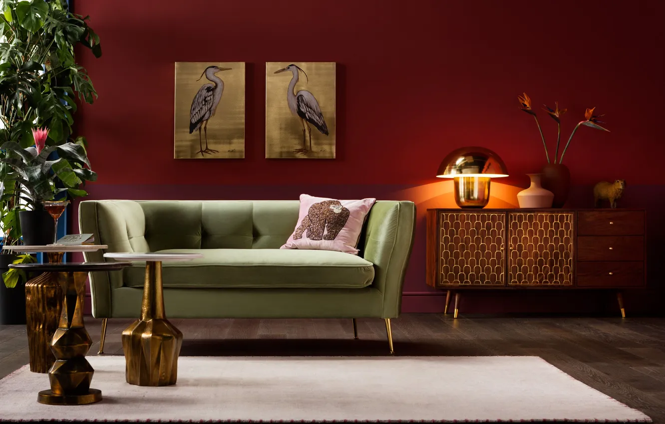 Photo wallpaper design, style, room, plant, interior, picture, sofa, living room