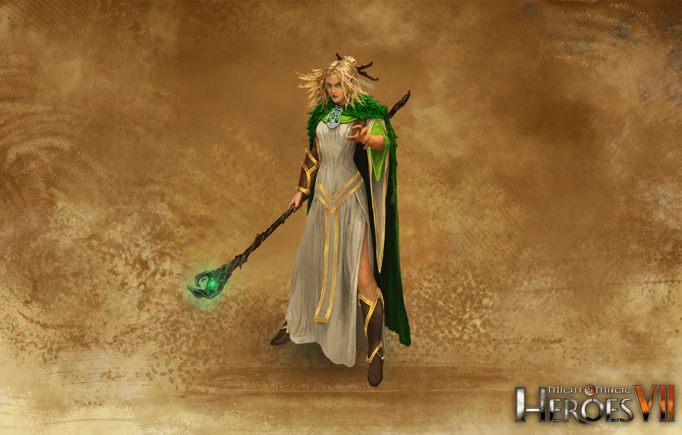 Photo wallpaper Druid, Elf, Staff, Might &ampamp; Magic 7, Heroes of might and magic 7, Forest Alliance