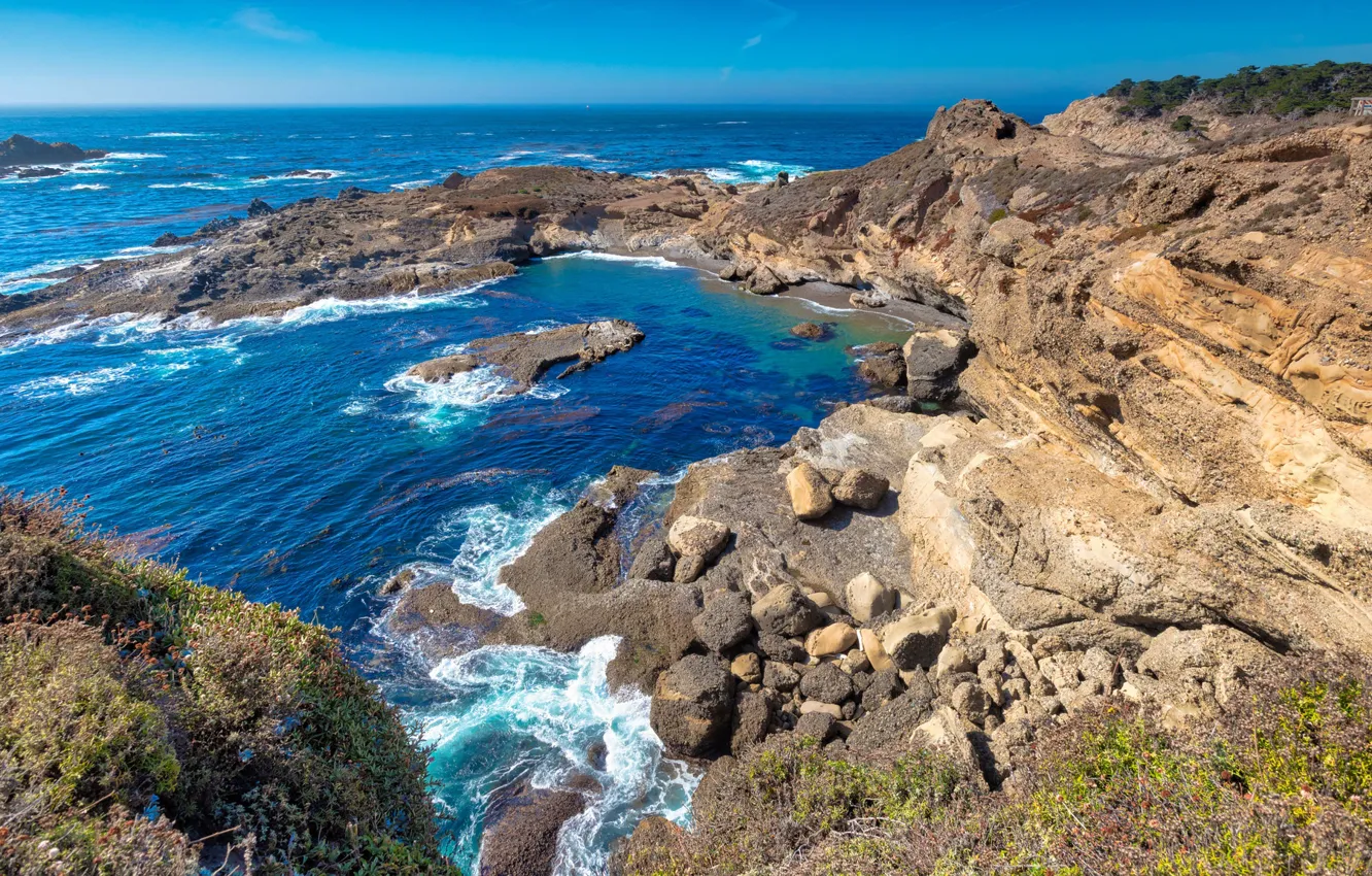 Photo wallpaper rocks, coast, horizon