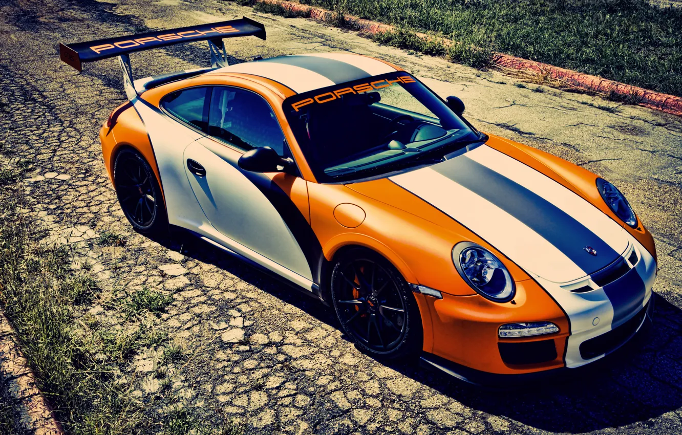Photo wallpaper orange, 911, Porsche, Porsche, GT3, orange