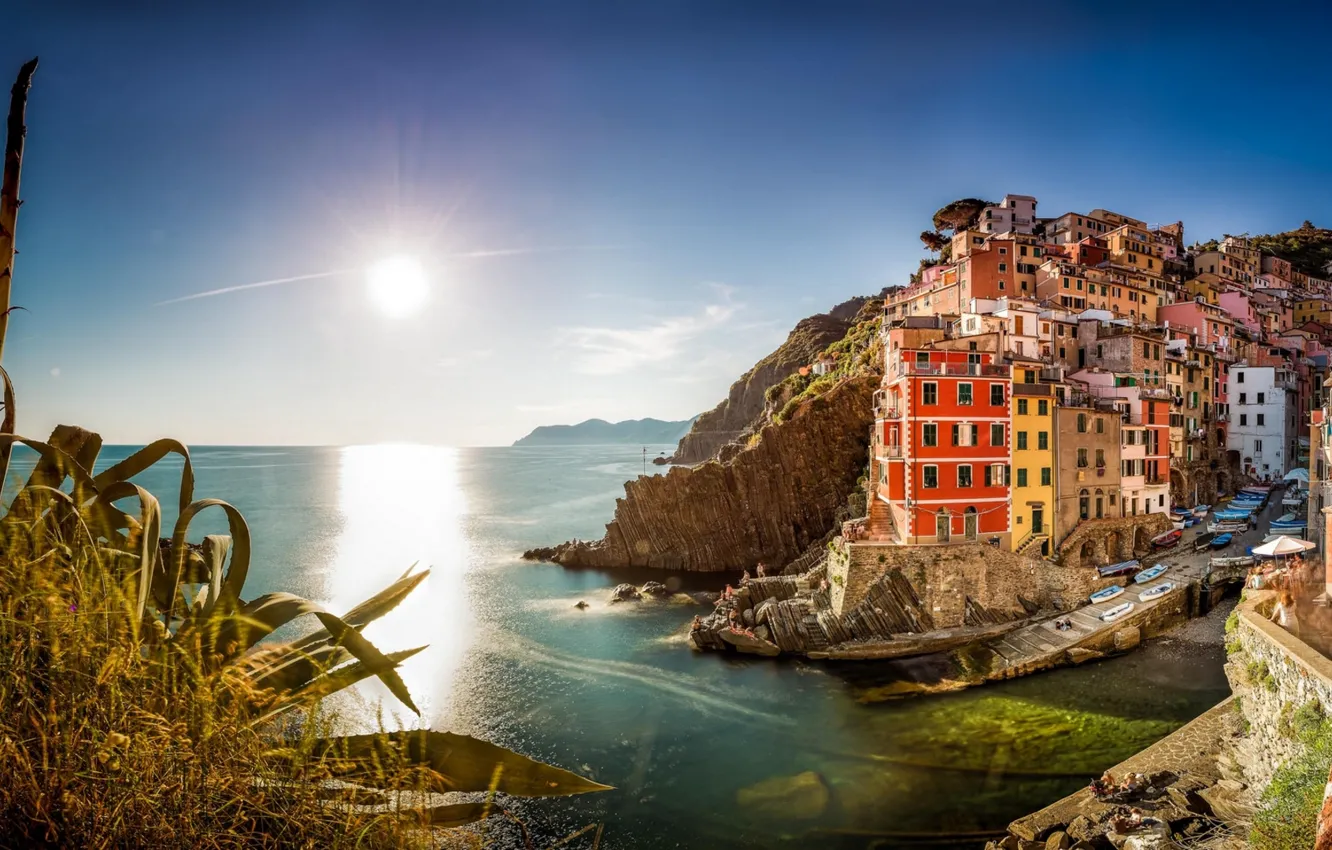Photo wallpaper sea, building, Italy, panorama, Italy, The Ligurian sea, Riomaggiore, Riomaggiore