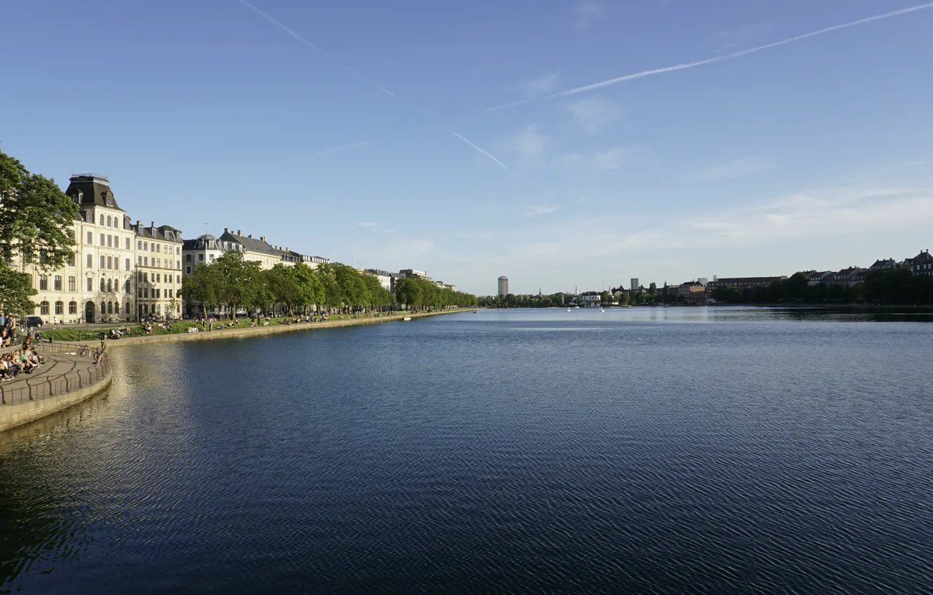 Photo wallpaper The city, River, Promenade, Building, River, Town