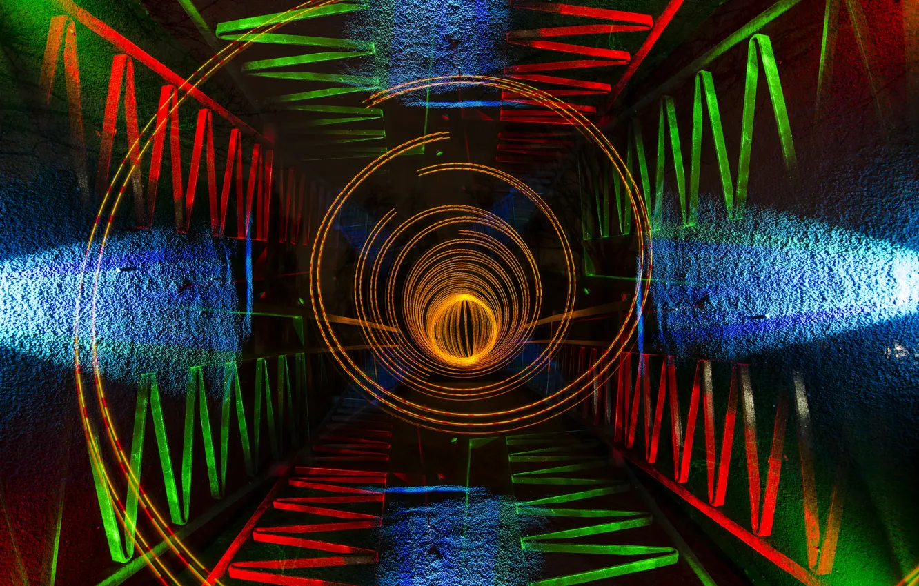 Photo wallpaper rays, light, the tunnel, symmetry