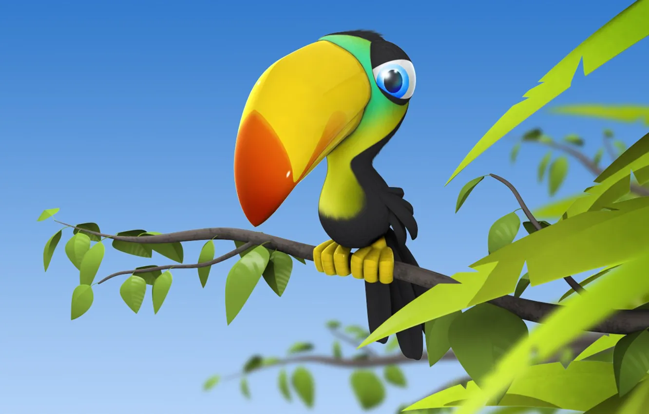 Photo wallpaper branches, bird, leaves, Toucan