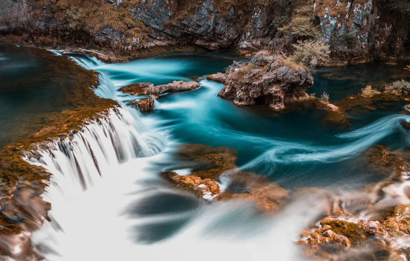 Photo wallpaper river, rocks, waterfall