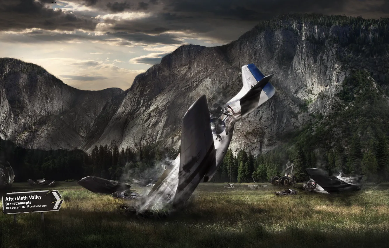 Photo wallpaper crash, mountains, the plane, weather, Aftermath Valley