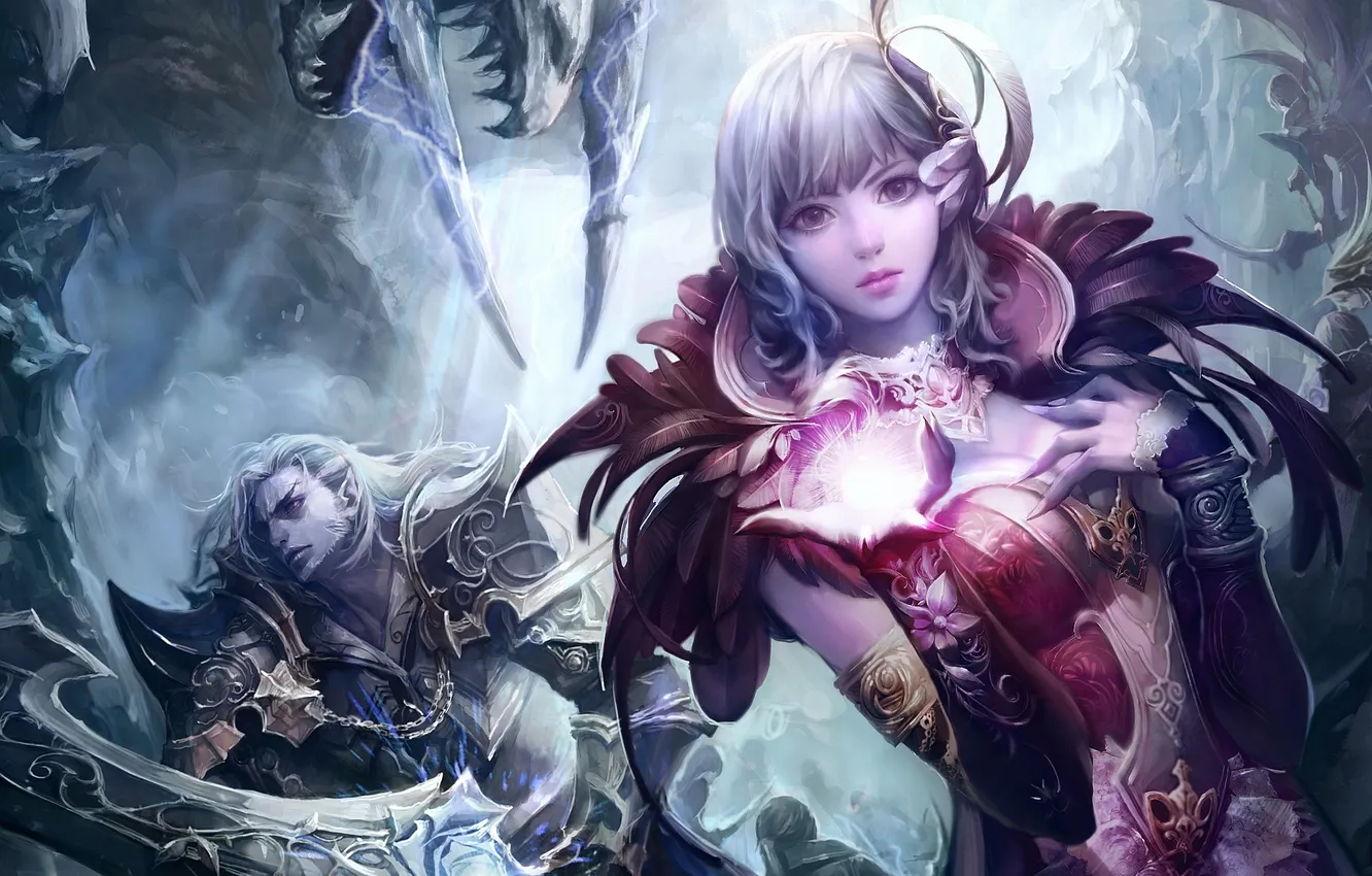 Photo wallpaper girl, magic, sword, warrior, Aion