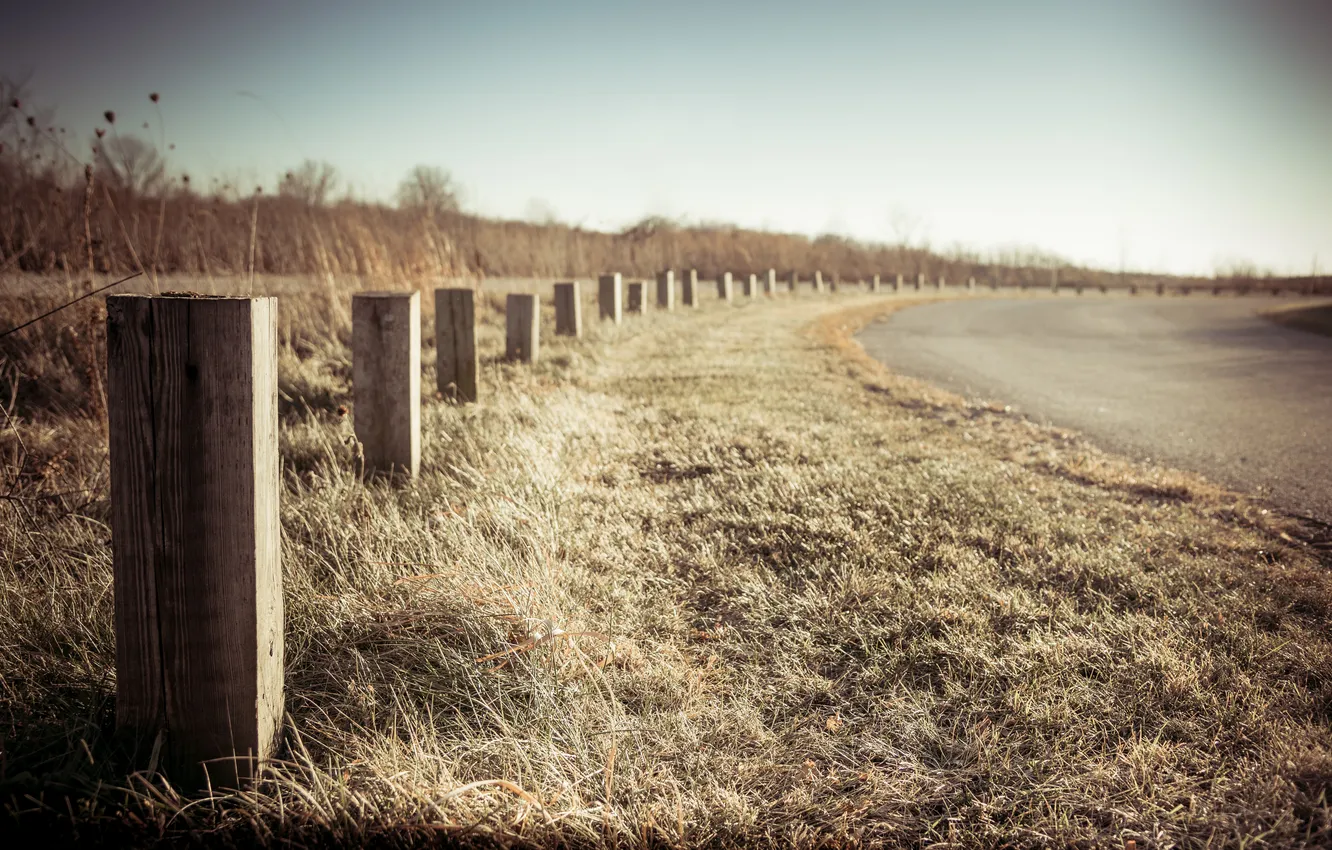 Photo wallpaper road, landscape, the fence