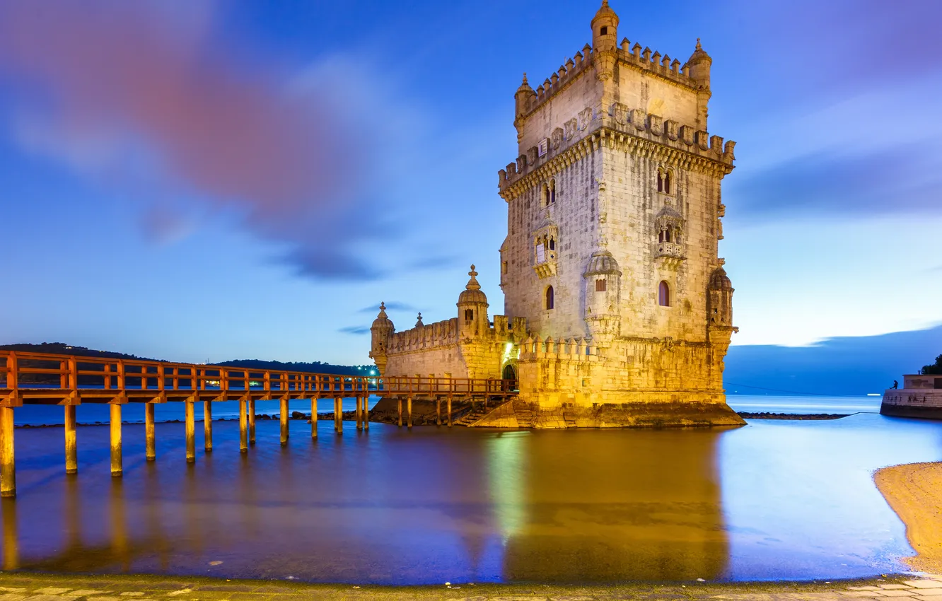 Photo wallpaper sea, landscape, Portugal, architecture, Lisbon, Belém Tower