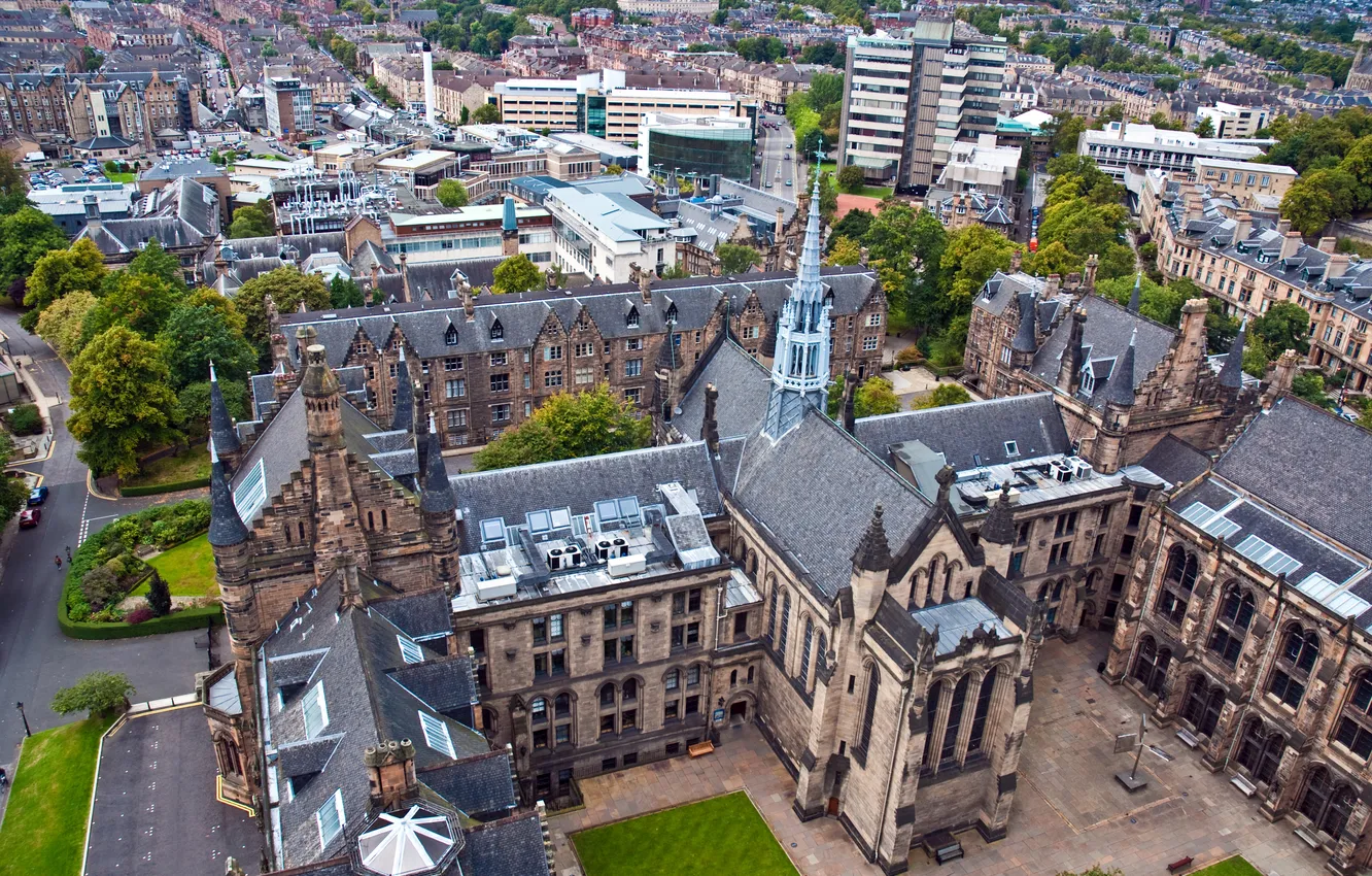 Photo wallpaper home, UK, architecture, the view from the top, street, Glasgow University