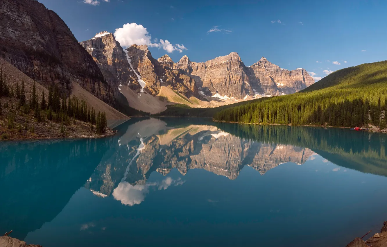 Photo wallpaper forest, mountains, lake