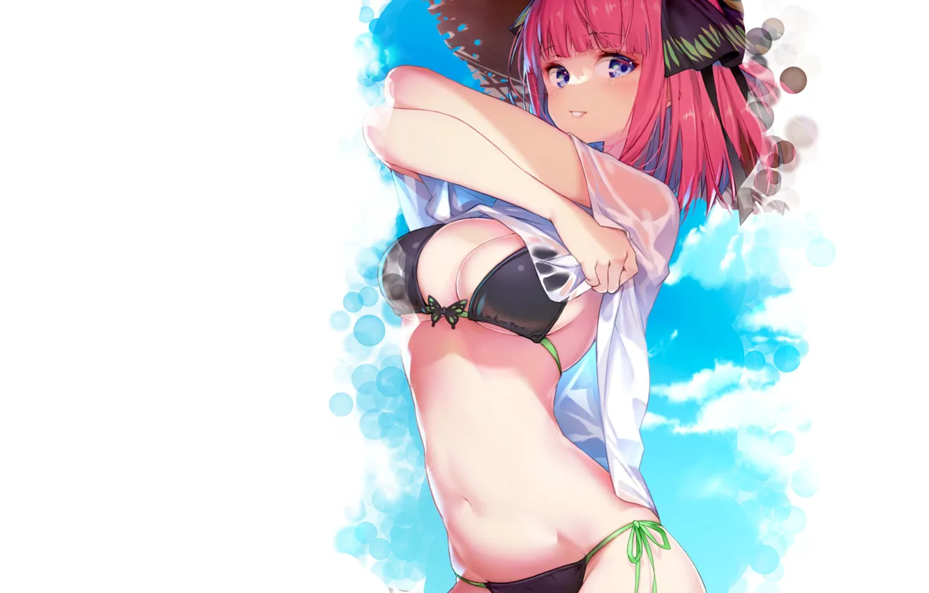 Photo wallpaper girl, sexy, wet, beach, hat, boobs, anime, water