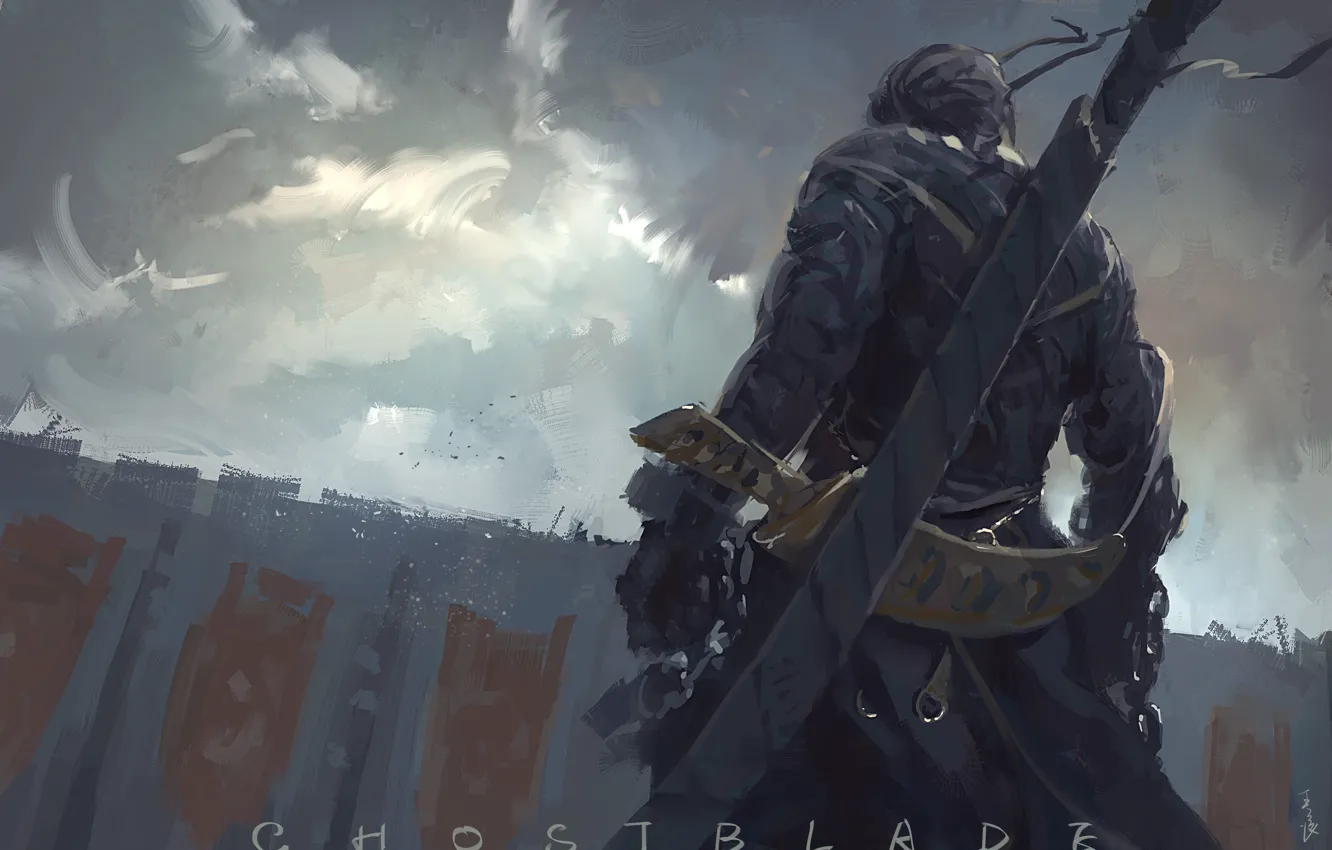 Photo wallpaper the game, art, Sword, guy, wlop, Ghost Blade