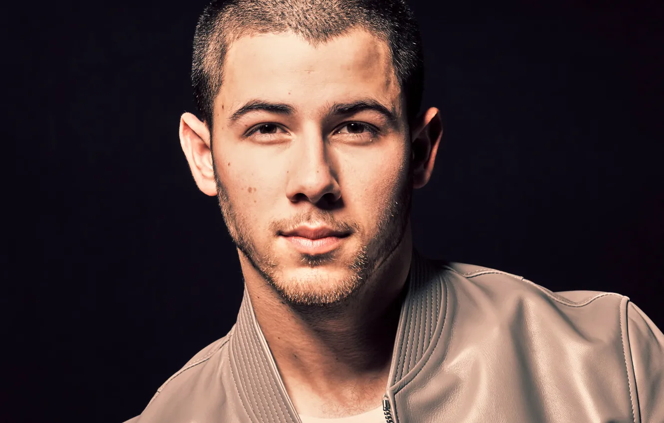 Photo wallpaper portrait, jacket, photographer, actor, black background, singer, 2016, Nick Jonas