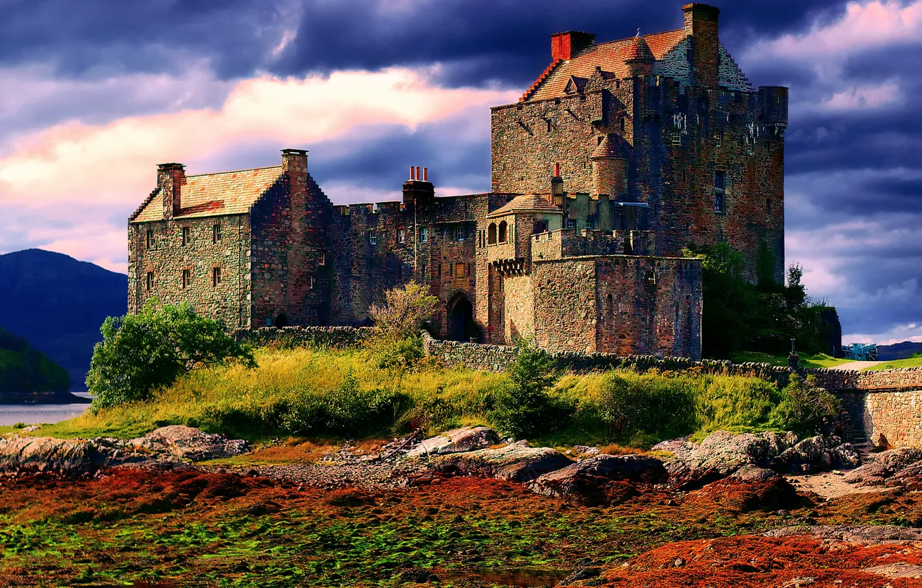 Photo wallpaper autumn, the sky, clouds, clouds, castle, Scotland, September, Eilean Donan