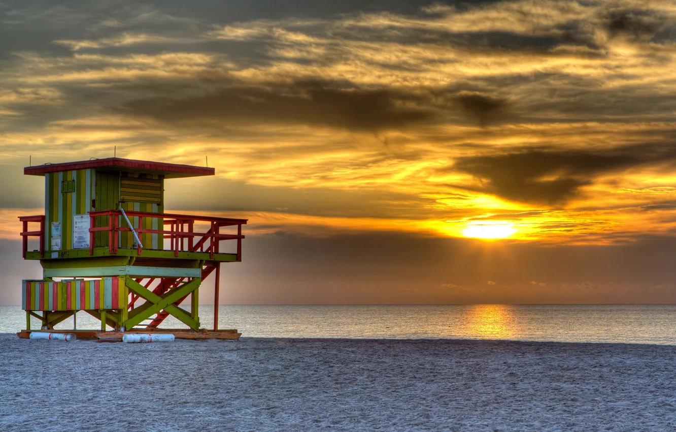 Photo wallpaper sand, sea, beach, the sky, the sun, clouds, sunset, the ocean