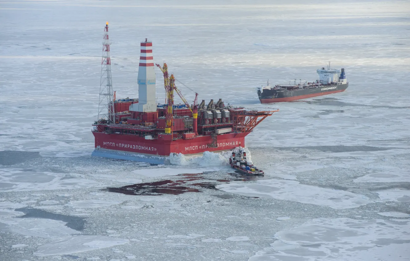 Photo wallpaper sea, tanker, platform