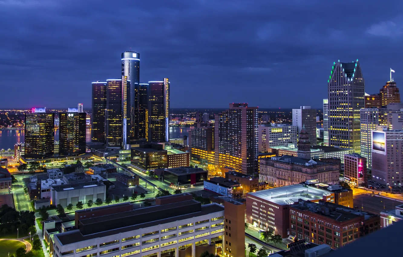 Photo wallpaper lights, the evening, backlight, Detroit