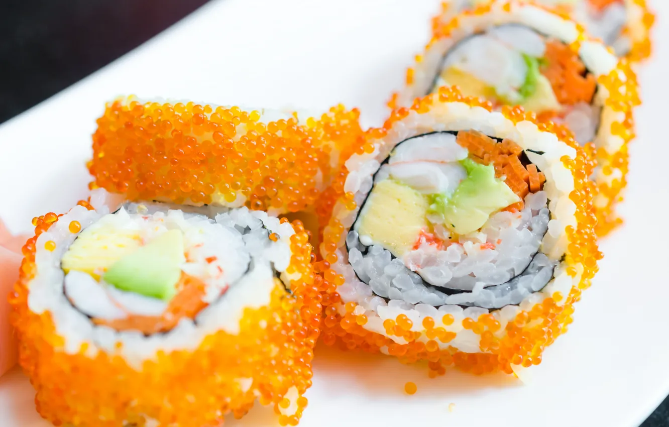 Photo wallpaper caviar, rolls, sushi, sushi, rolls, filling, Japanese cuisine, Japanese cuisine