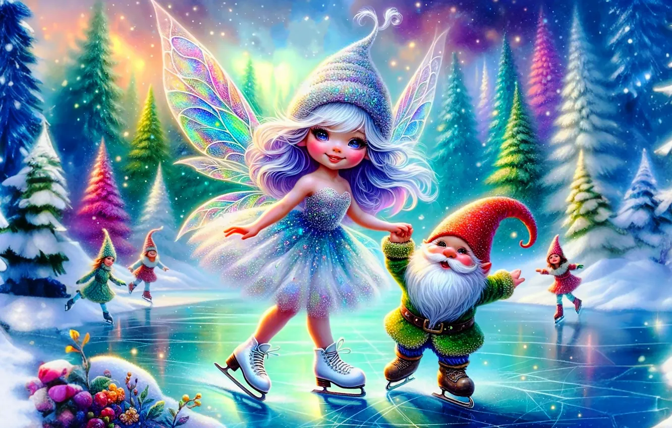 Photo wallpaper winter, frost, forest, stars, light, snow, night, style