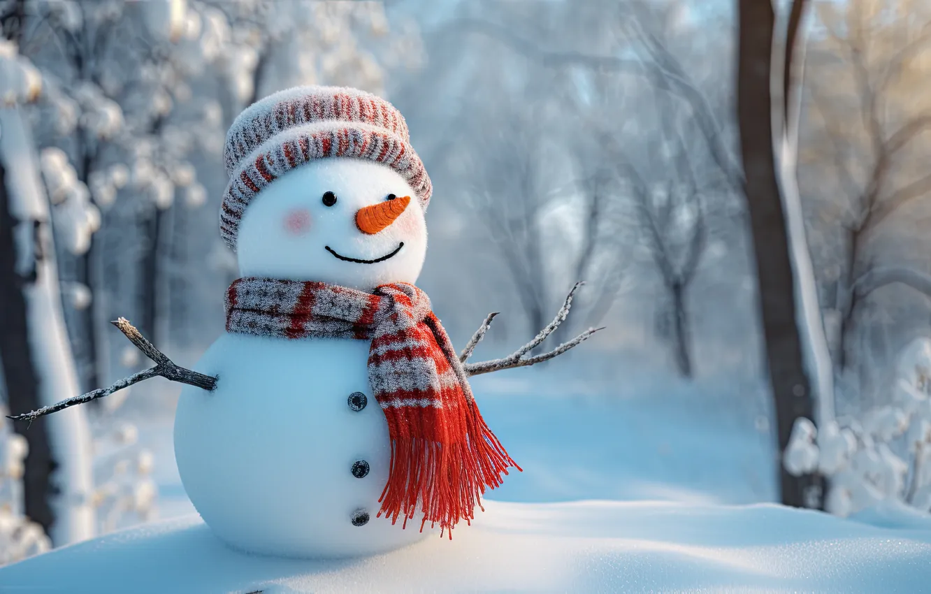 Photo wallpaper winter, snow, new year, Christmas, snowman, Christmas, winter, snow