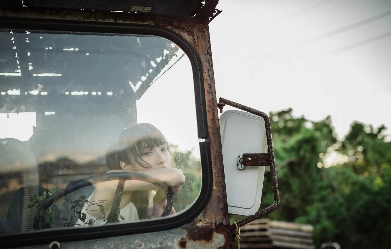 Photo wallpaper glass, girl, Asian