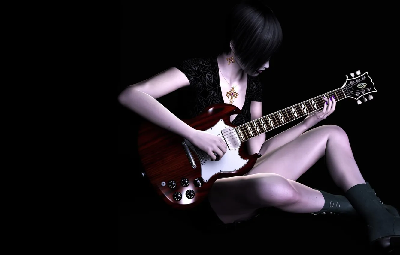 Photo wallpaper girl, graphics, guitar