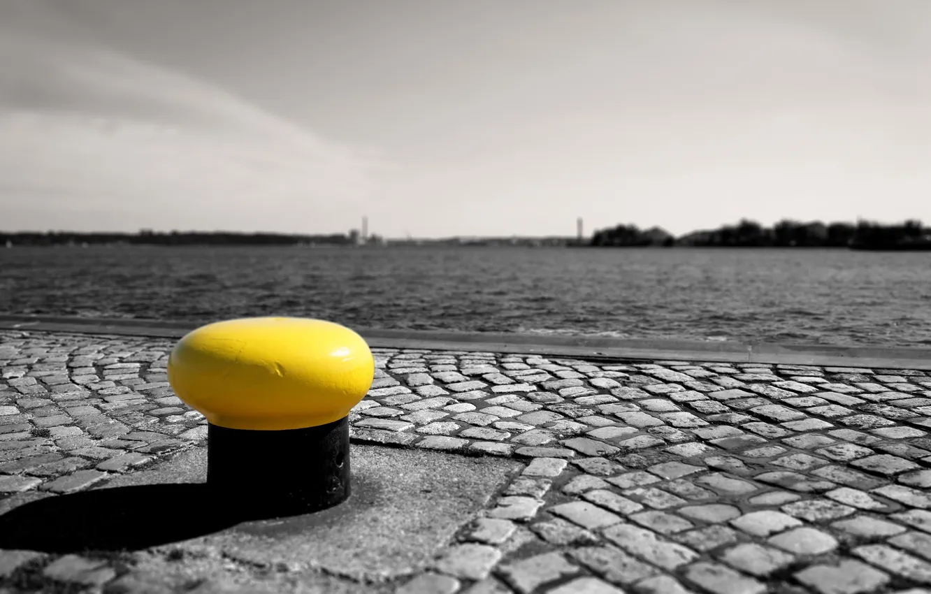 Photo wallpaper sea, the city, photo, Wallpaper, horizon, promenade, wallpapers, Black-white