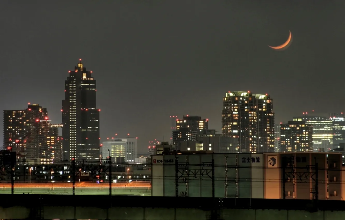 Photo wallpaper night, the city, Tokyo, Crescent