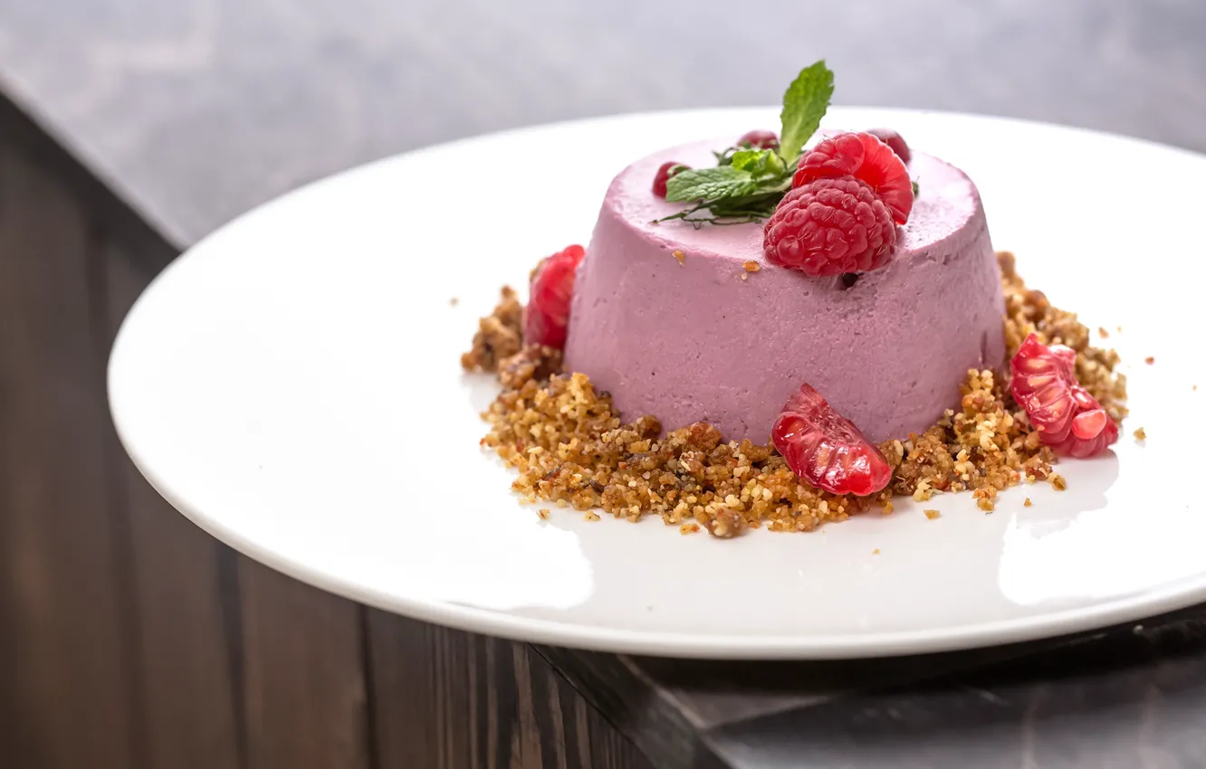 Photo wallpaper raspberry, mint, dessert