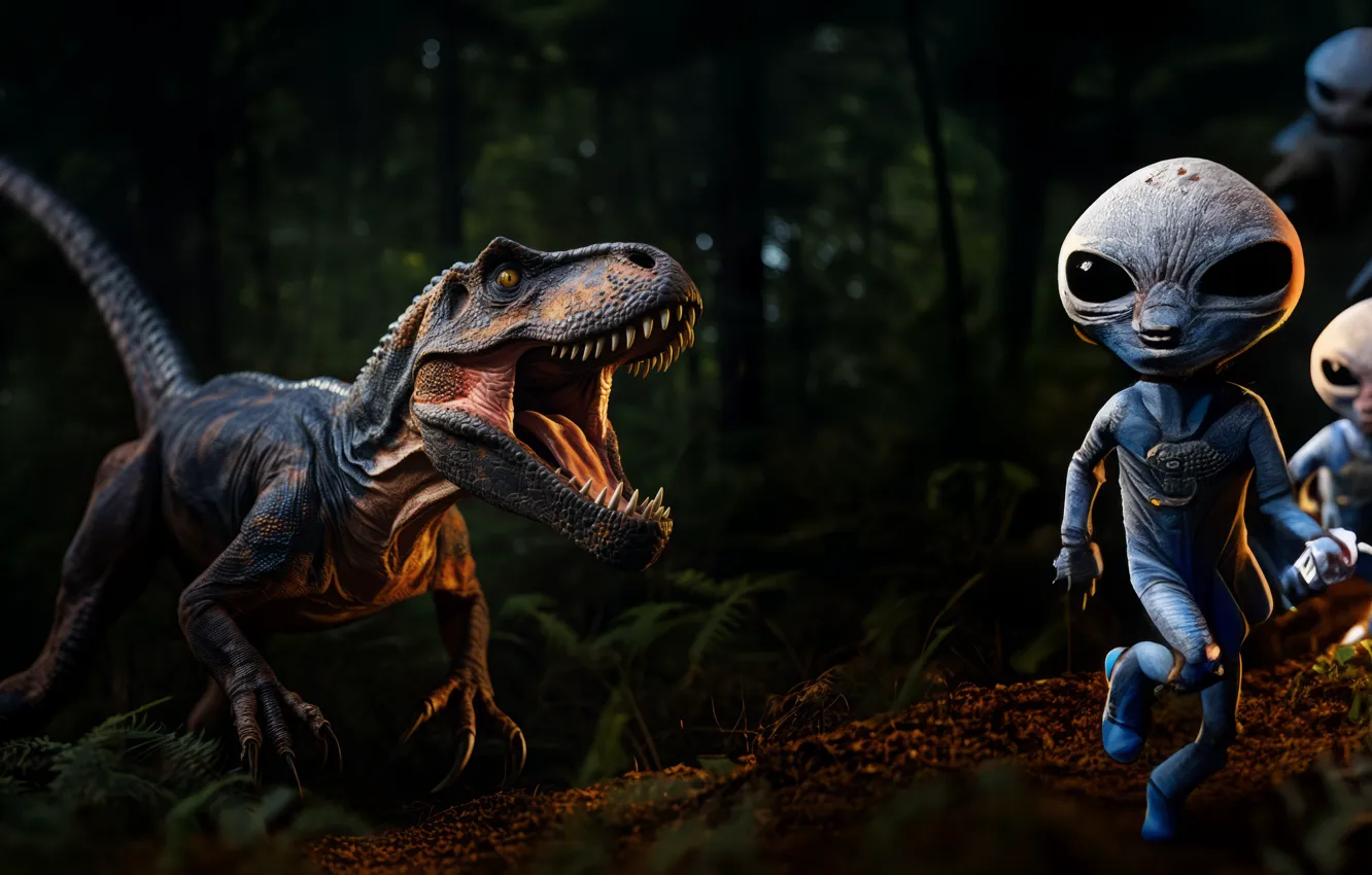 Photo wallpaper Teeth, Mouth, Dinosaur, Aliens, Aliens, Grin, They're running away