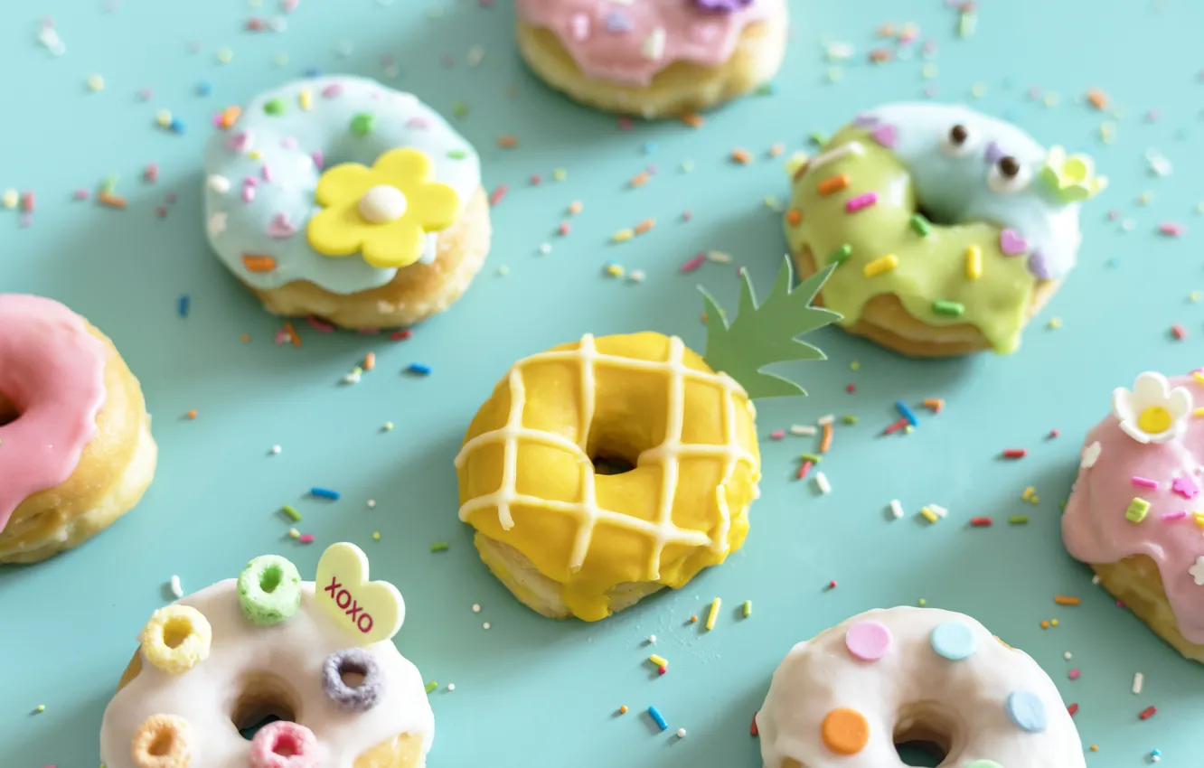 Photo wallpaper colorful, donuts, glaze, donuts