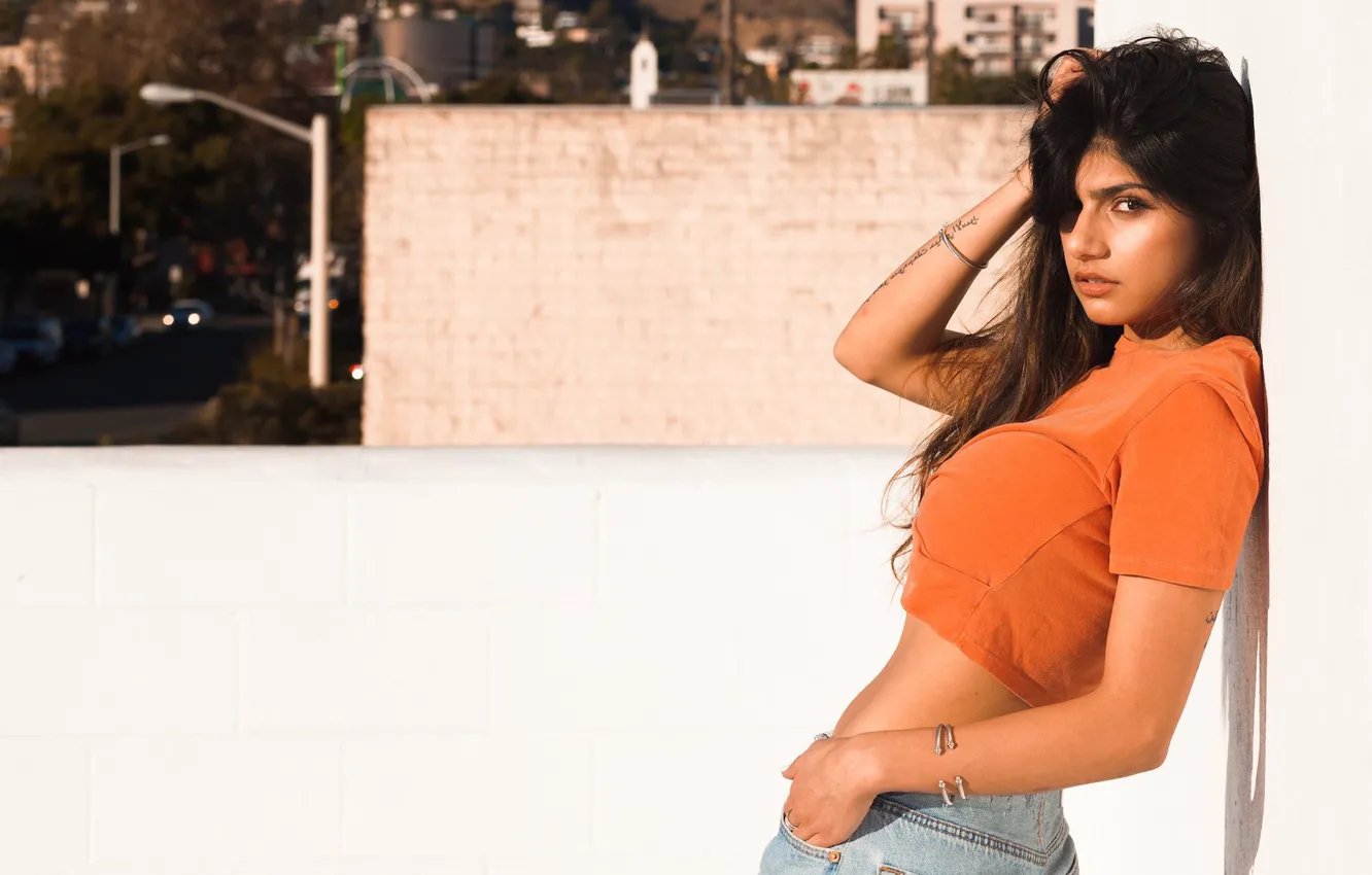 Photo wallpaper girl, beauty, tattoo, brunette