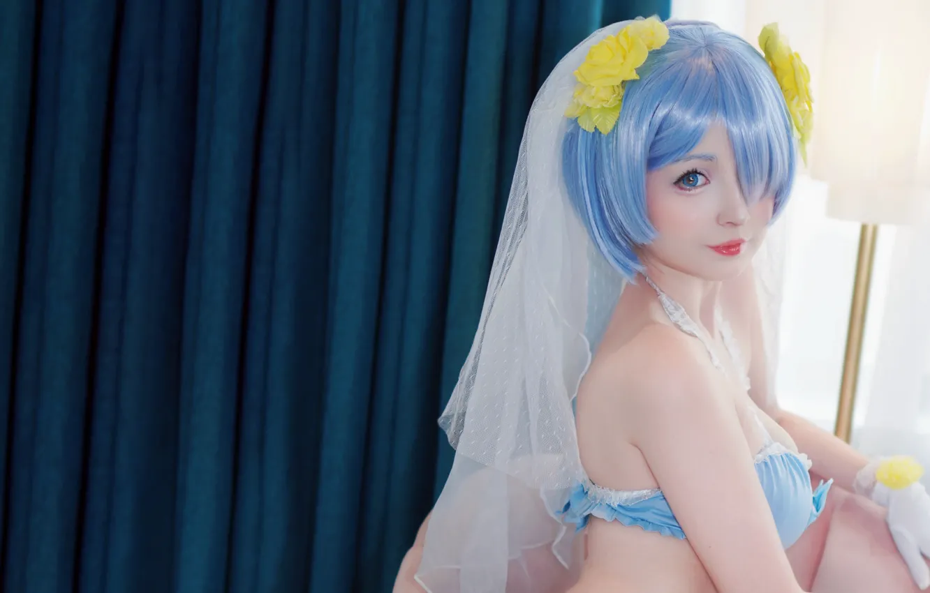 Photo wallpaper girl, sexy, cleavage, boobs, blue eyes, beautiful, short hair, pretty