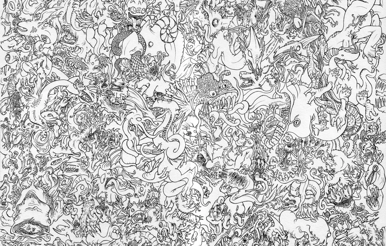 Photo wallpaper paper, pattern, China, black and white, dragons