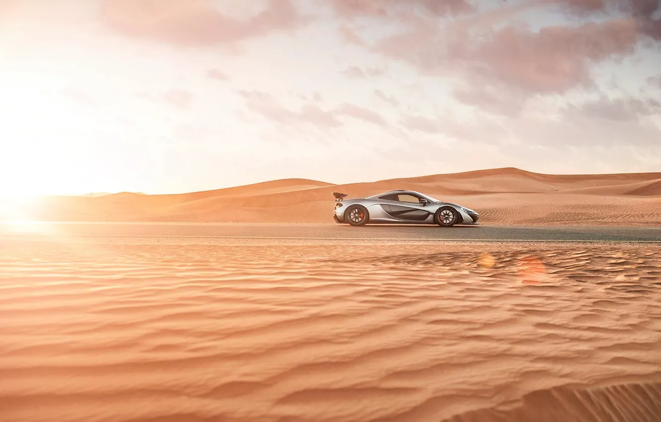 Photo wallpaper sand, desert, supercar, mclaren p1, hypercar