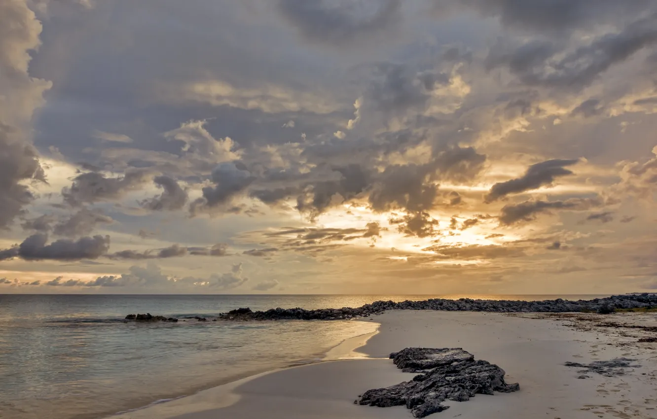 Photo wallpaper sand, sea, clouds, shore