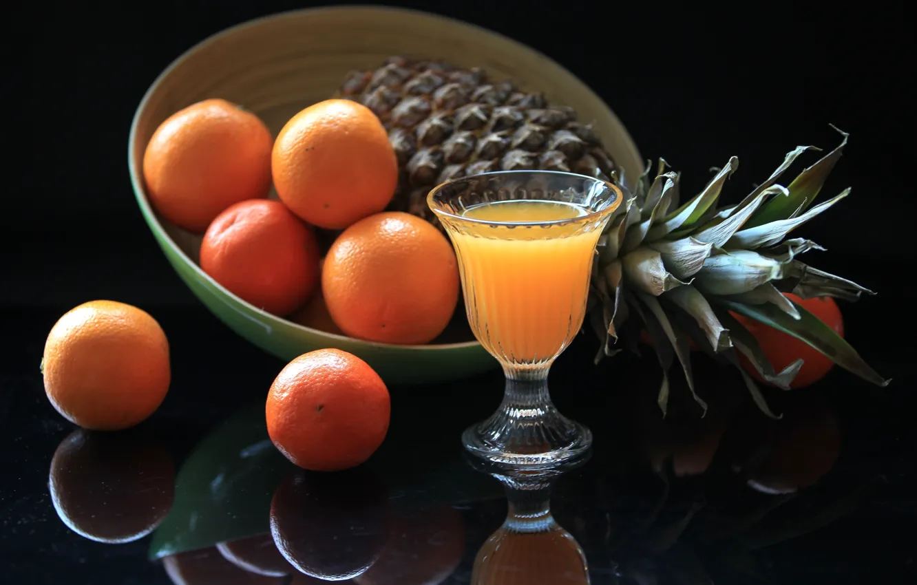Photo wallpaper glass, orange, juice, pineapple, still life