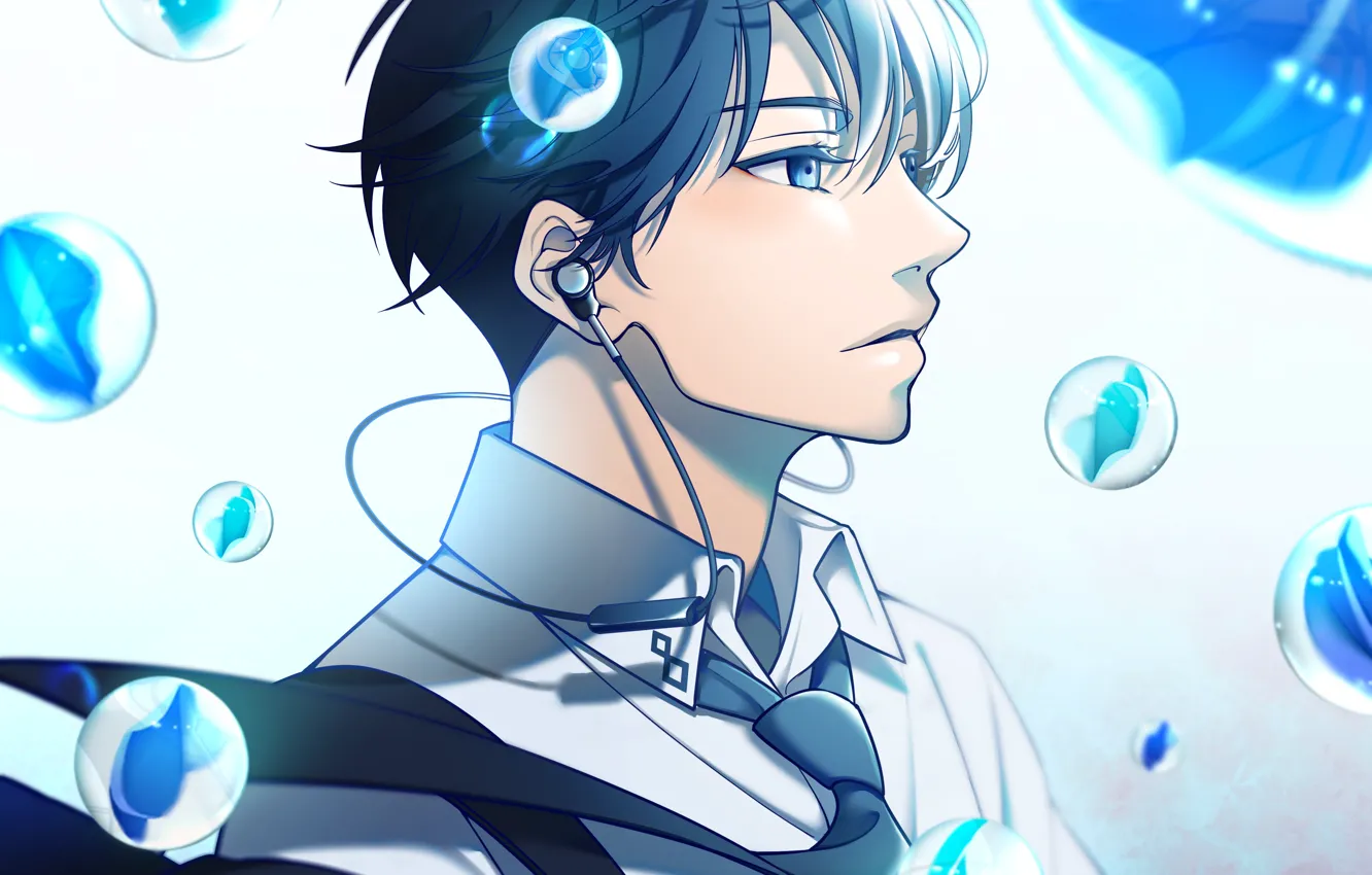 Photo wallpaper headphones, guy, glass beads