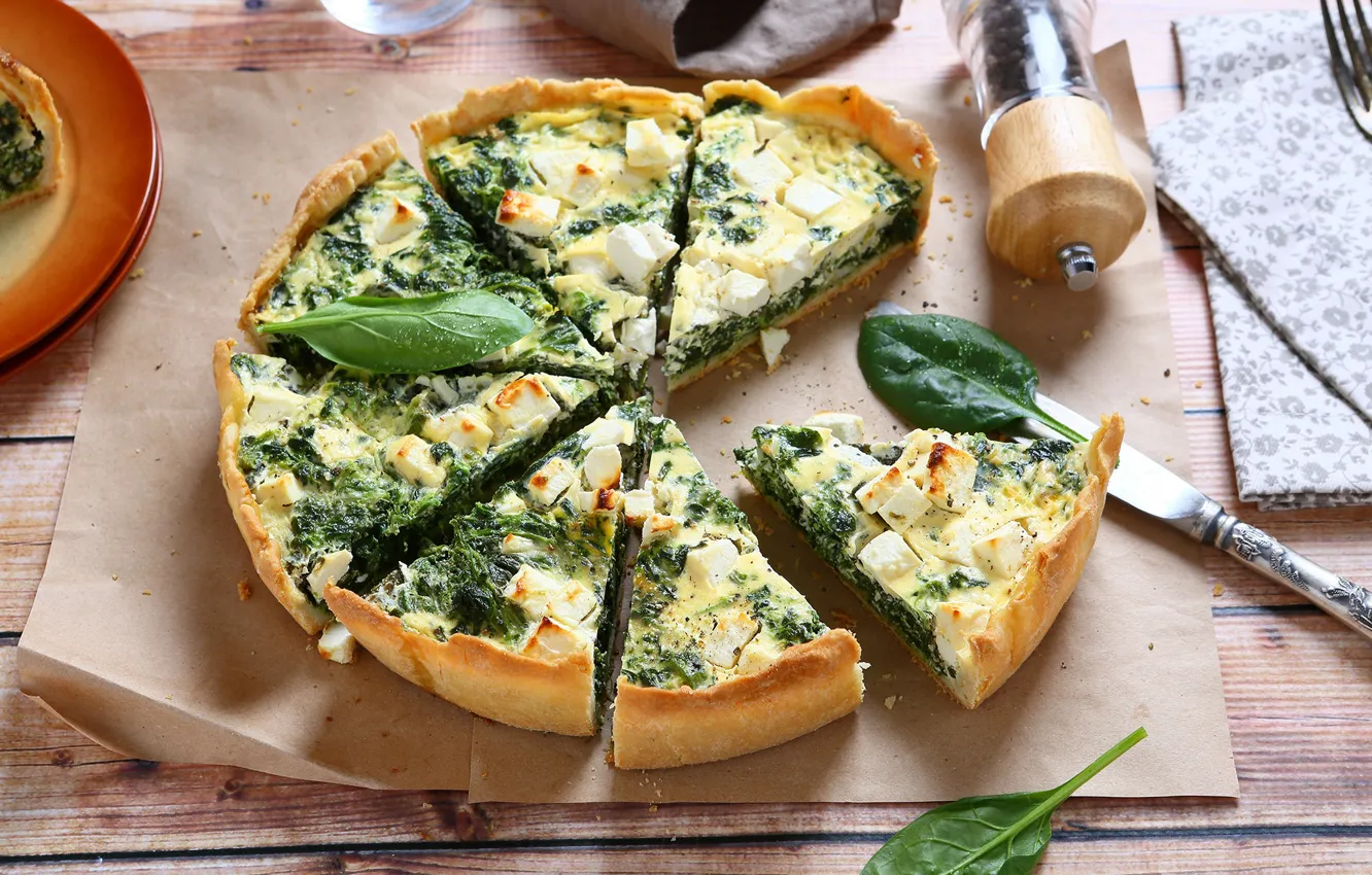 Photo wallpaper cheese, pie, parchment, cakes, feta cheese, feta, spinach