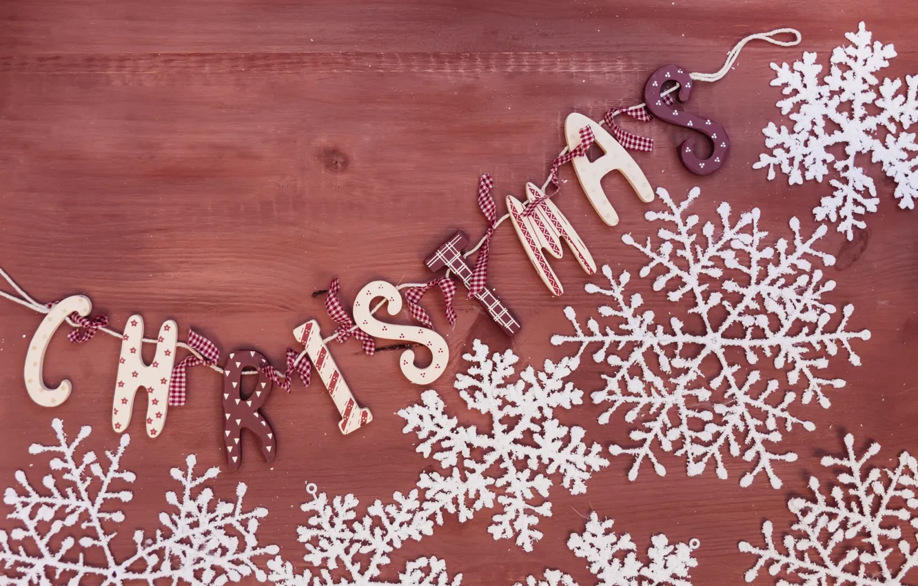 Photo wallpaper snowflakes, background, holiday, the inscription