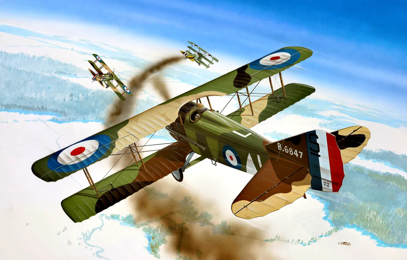 Photo wallpaper smoke, France, fighter, Fokker, the first world war, SPAD XIII