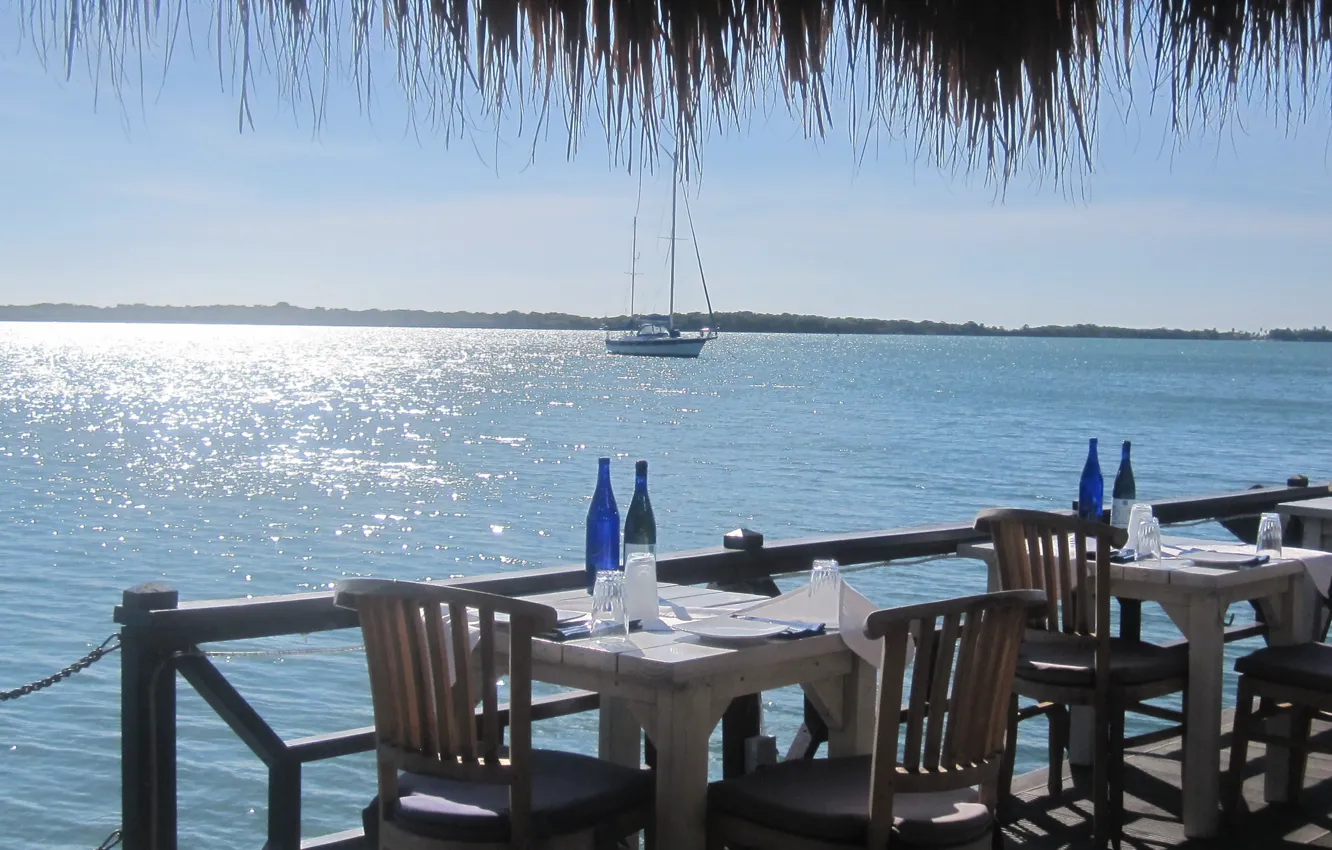 Photo wallpaper sunset, morning, yacht, Aruba, sea, restaurant