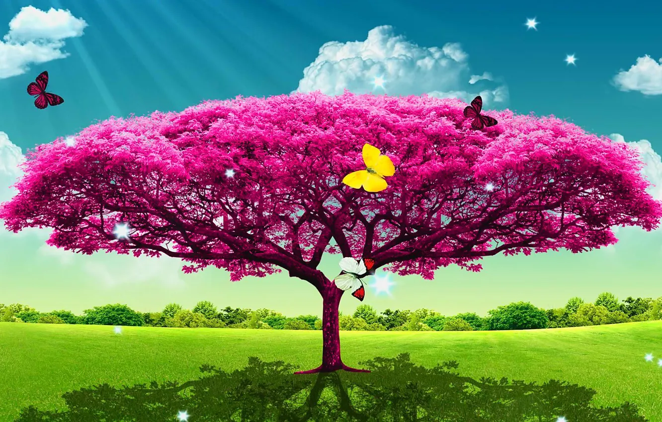 Photo wallpaper summer, rendering, tree, art, Babicka