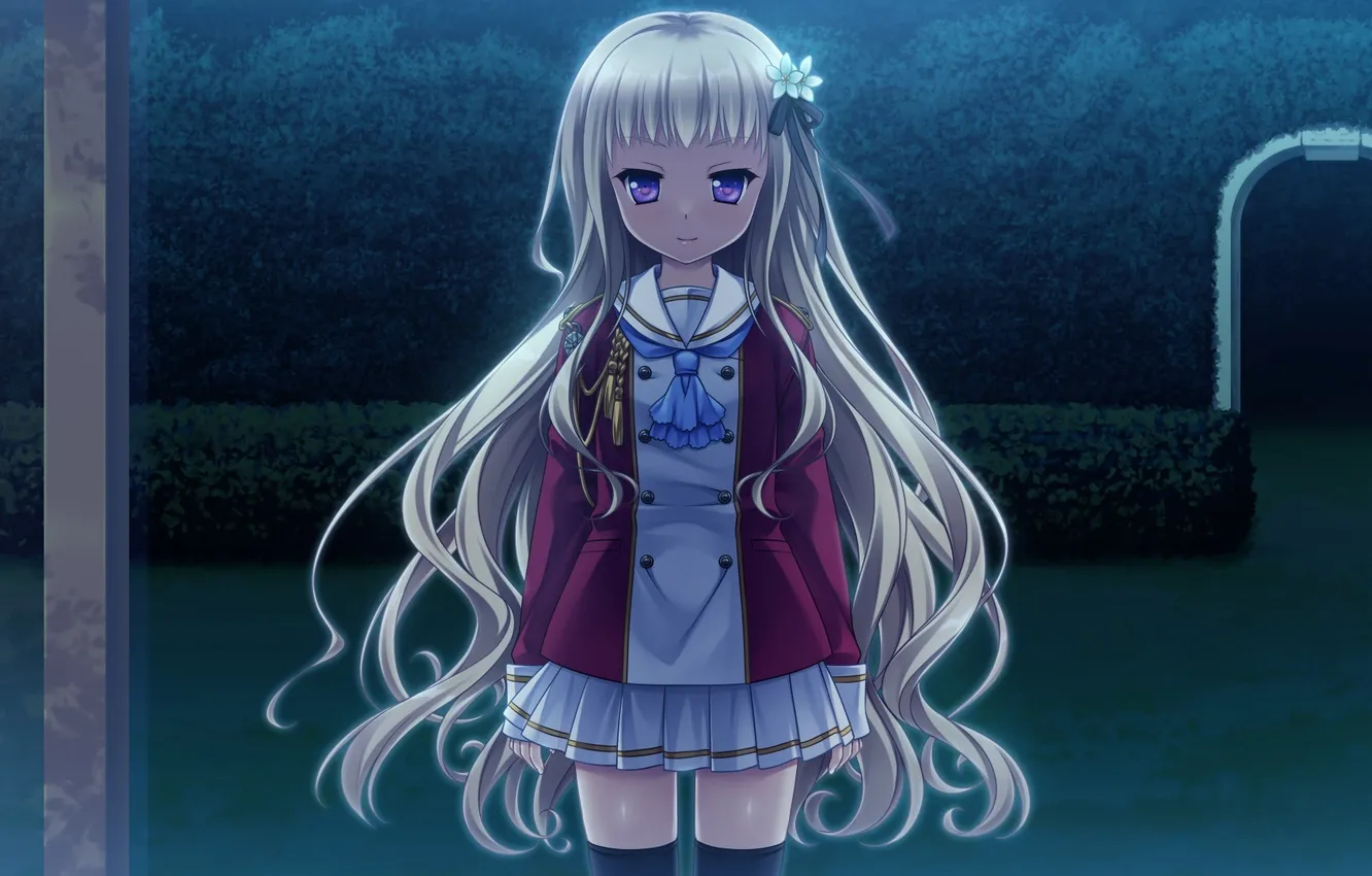 Photo wallpaper girl, night, smile, anime, art, form, schoolgirl, saeki hokuto