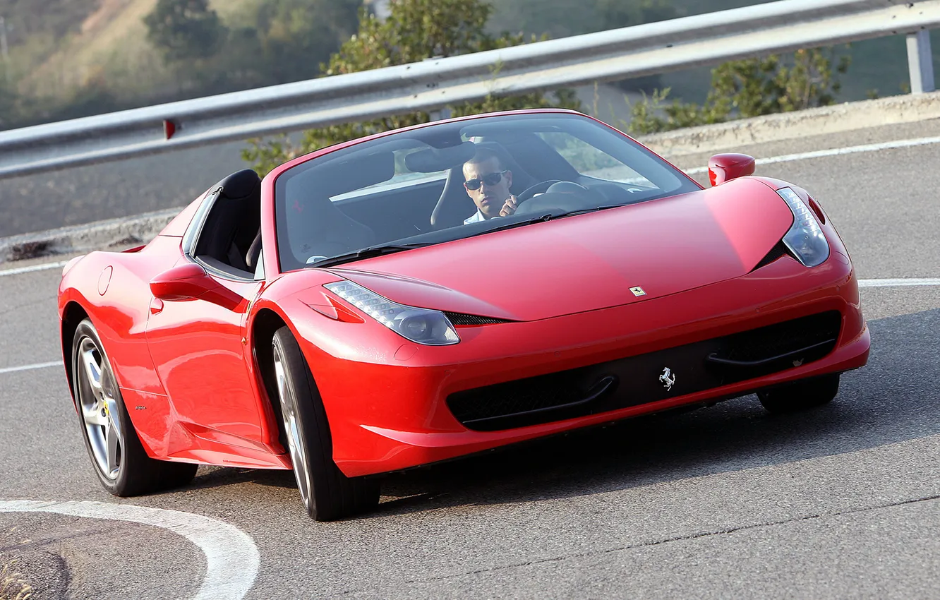 Photo wallpaper road, Ferrari, car, 458 italia, Spider, open top