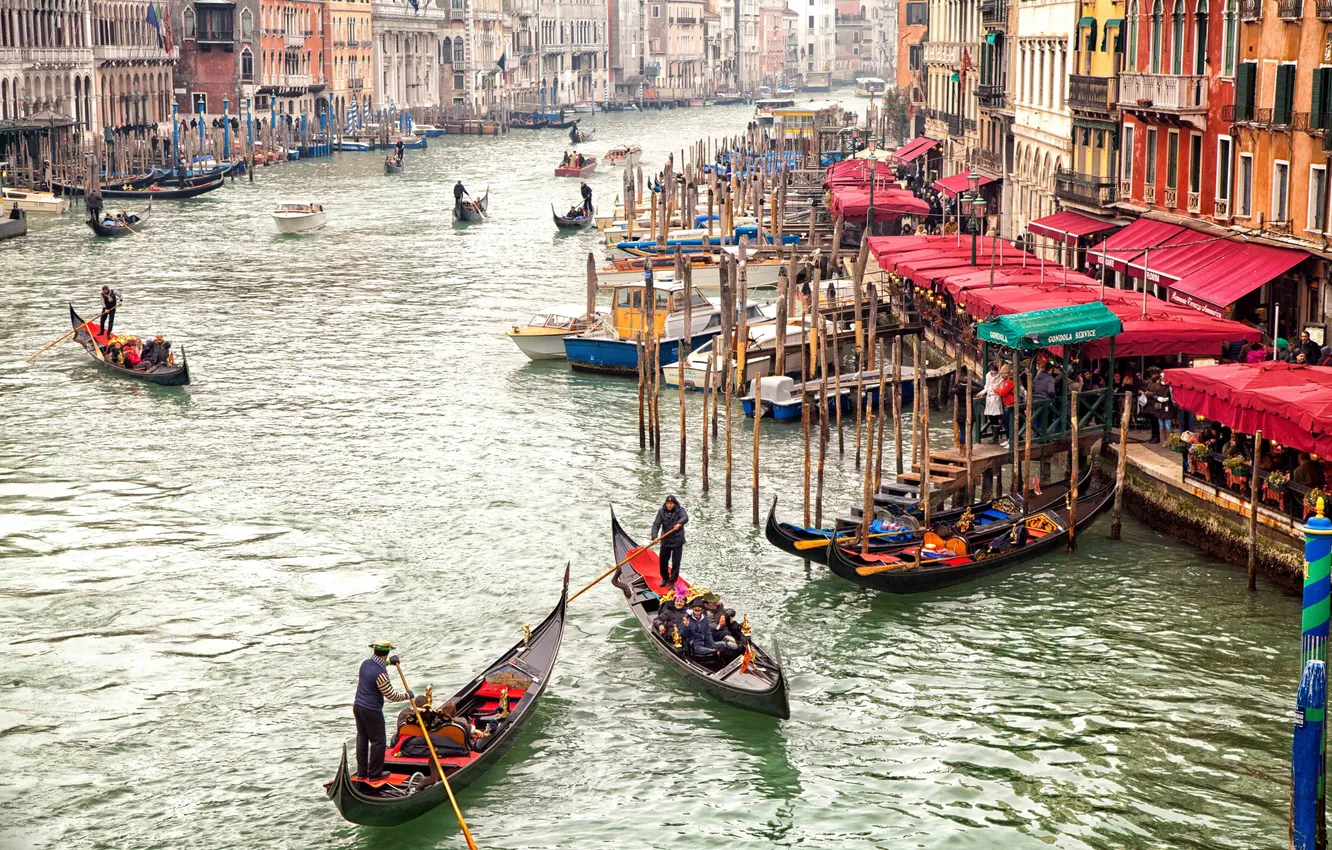 Photo wallpaper boats, Venice, channel, tourists