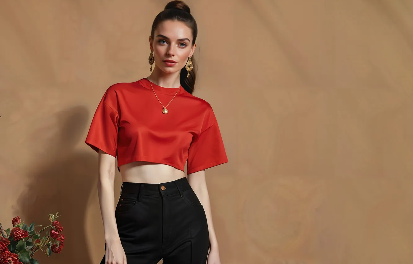 Photo wallpaper girl, background, t-shirt